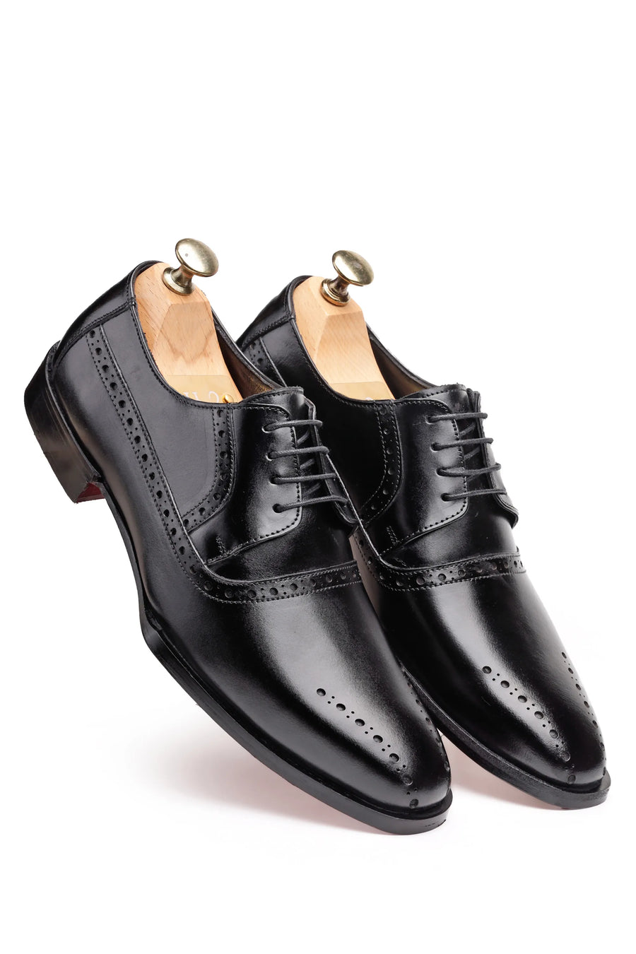 Black Leather Brogue Derby Shoes for Men