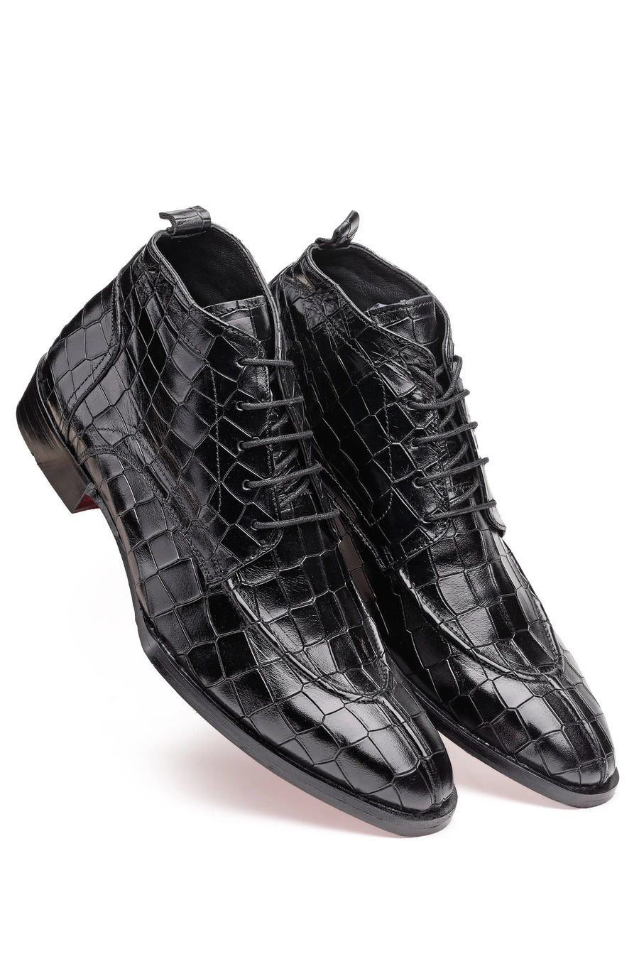 Croc-Pattern Leather Ankle Boots for Men