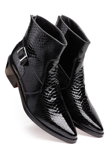 Men’s Heeled Ankle Boots with Exotic-Embossed Leather