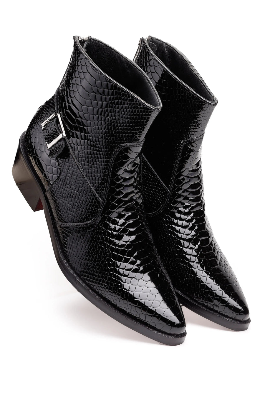 Men’s Heeled Ankle Boots with Exotic-Embossed Leather