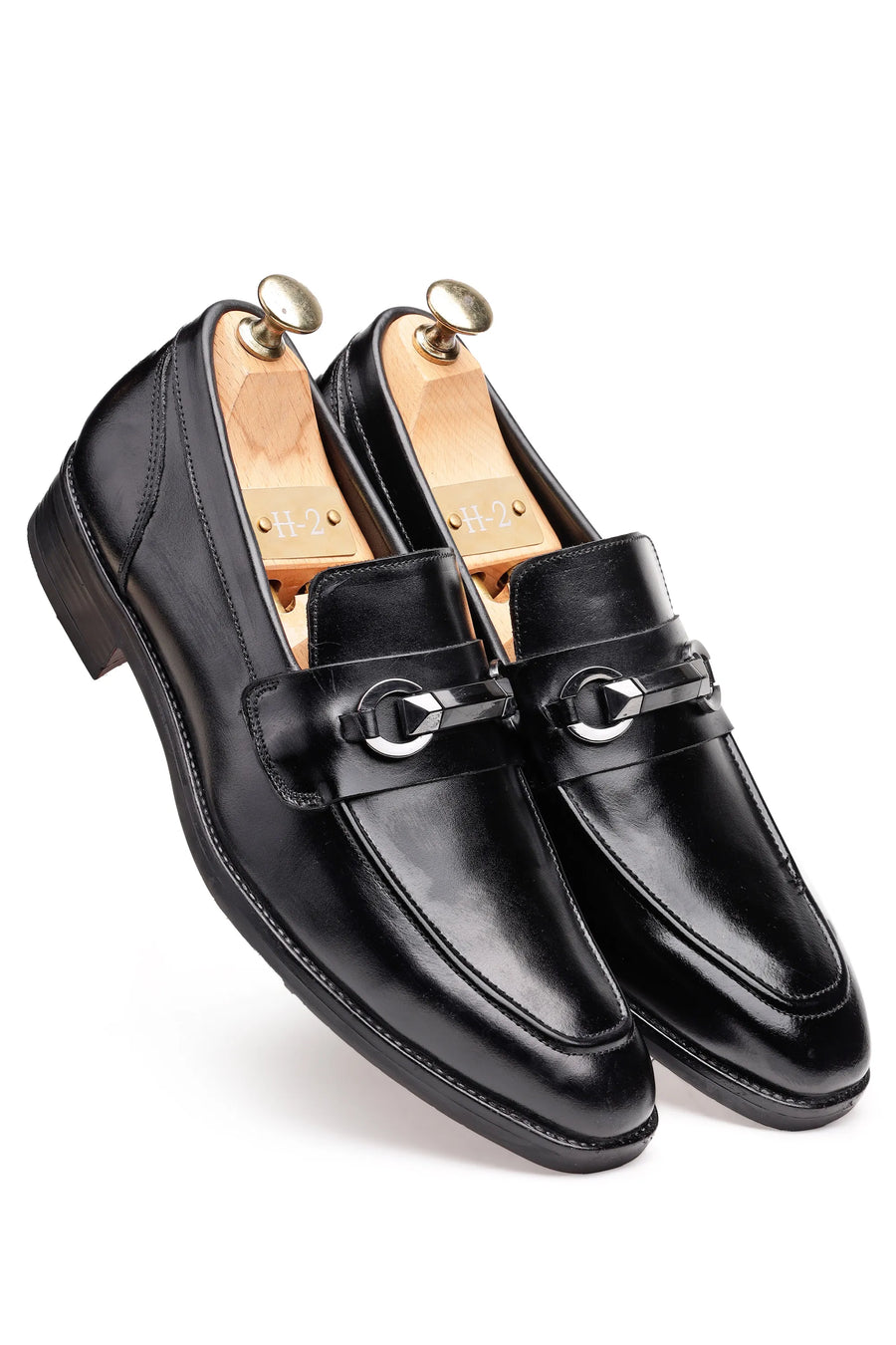 Leather Loafers with Metal Bit Design