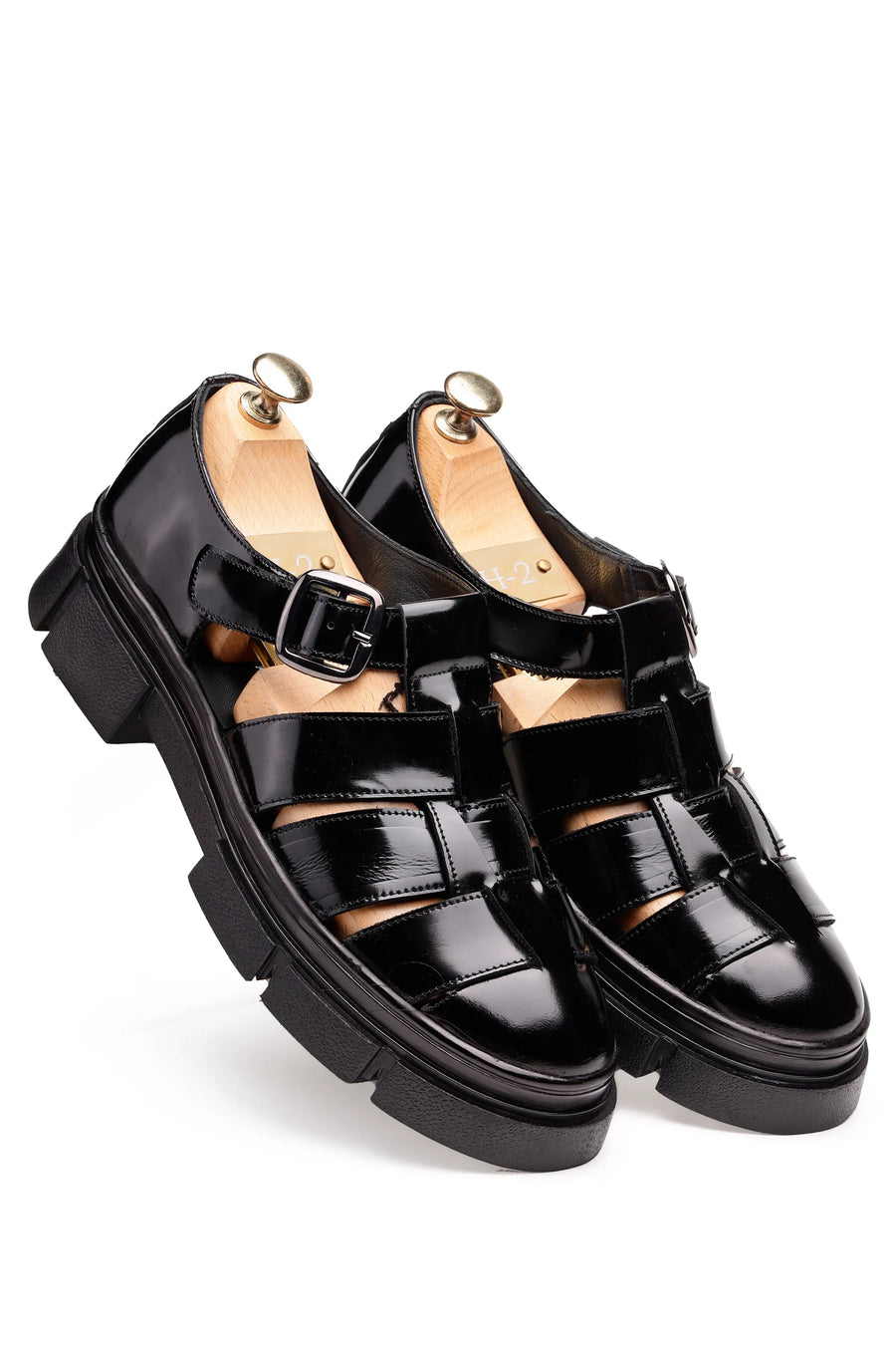 Hand-Polished Pure Leather Cage-Design Sandal Shoes