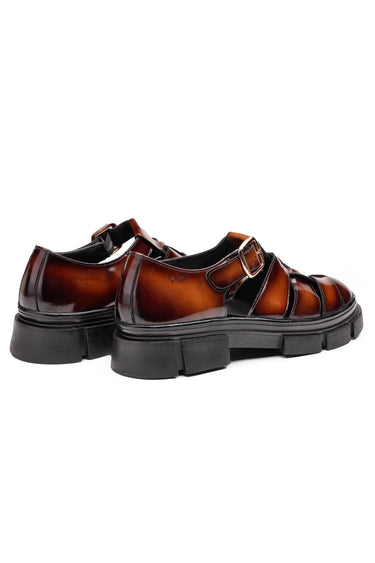 Hand-Polished Pure Leather Cage-Design Sandal Shoes