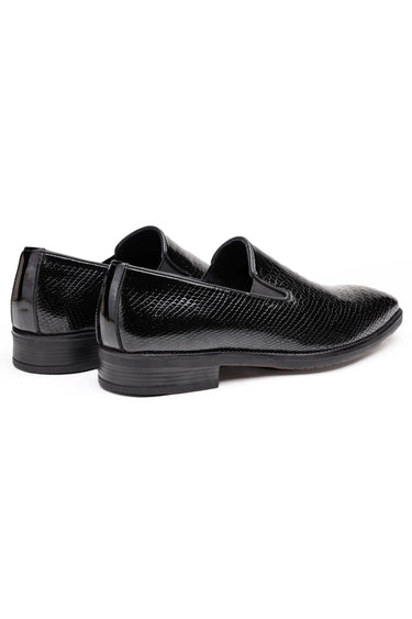 Black Python-Texture Classic Leather Slip-On Shoes