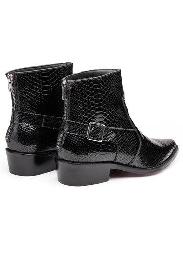 Men’s Heeled Ankle Boots with Exotic-Embossed Leather