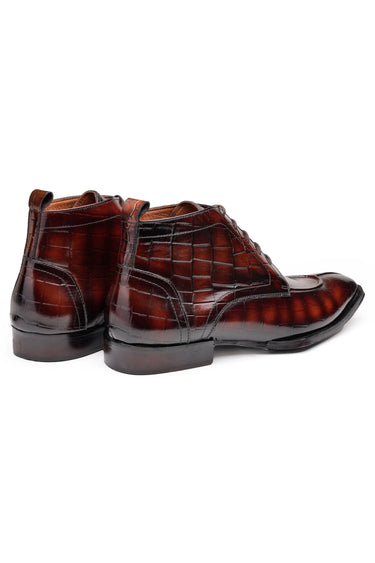 Croc-Pattern Leather Ankle Boots for Men