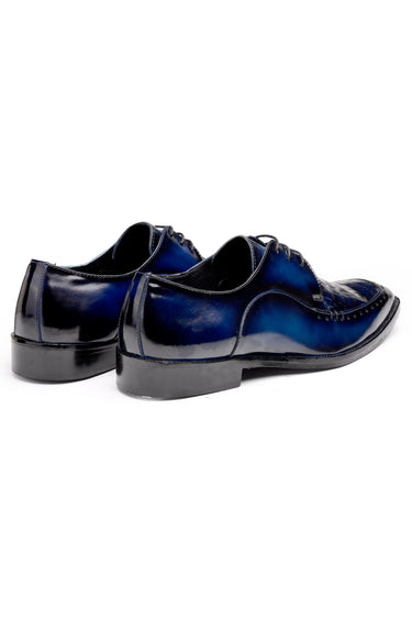 Patina Leather Derby Shoes with Croc-Embossed Texture