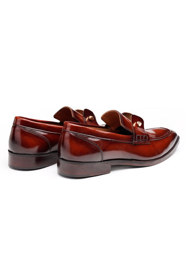 Leather Loafers with High-Gloss Finish & Nut-Style Closure