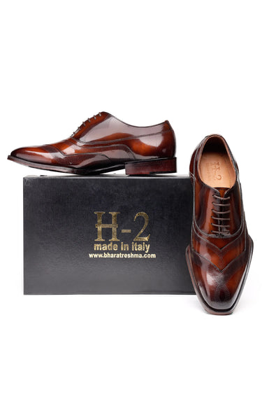 Italian Leather Oxford Shoes with Wingtip & Brogue Detailing