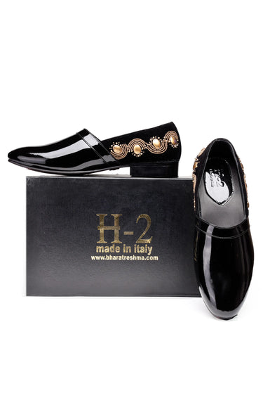 Patent Leather Loafers with Velvet Back & Hand-Embroidered