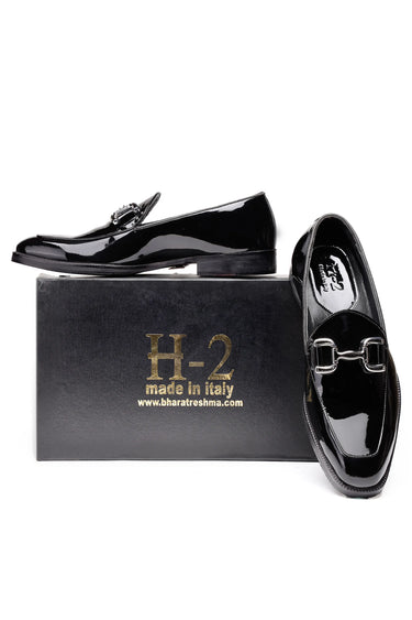 Black Patent Leather Horsebit Loafers with High-Gloss Finish