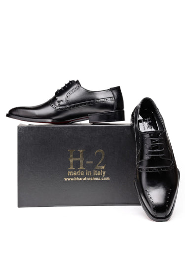 Black Leather Brogue Derby Shoes for Men