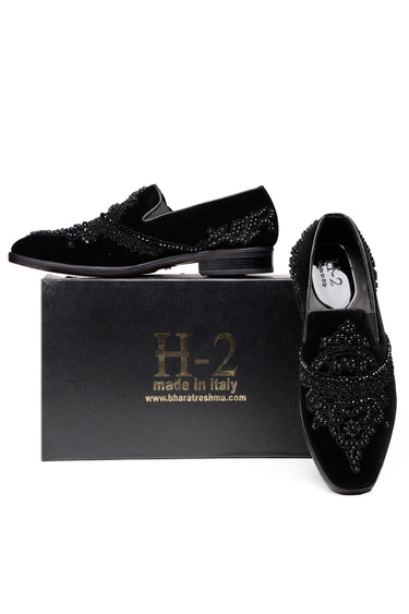Elegant Velvet Loafers with Handmade Bead & Sequin Work