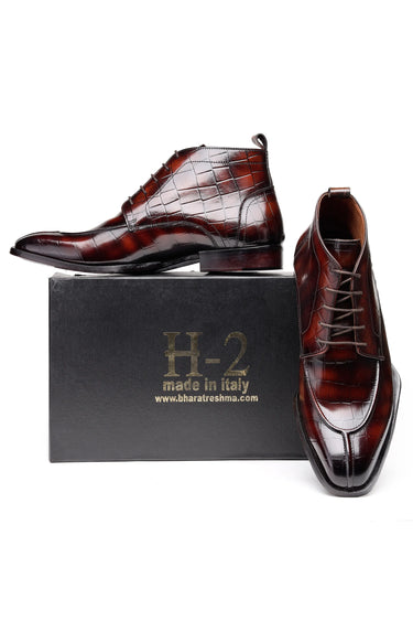 Croc-Pattern Leather Ankle Boots for Men