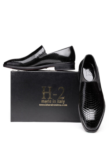 Black Python-Texture Classic Leather Slip-On Shoes