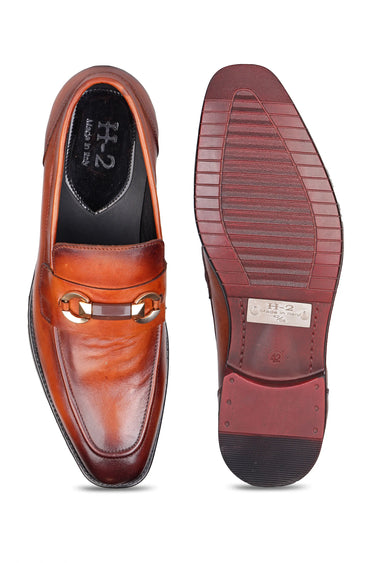 Leather Loafers with Metal Bit Design