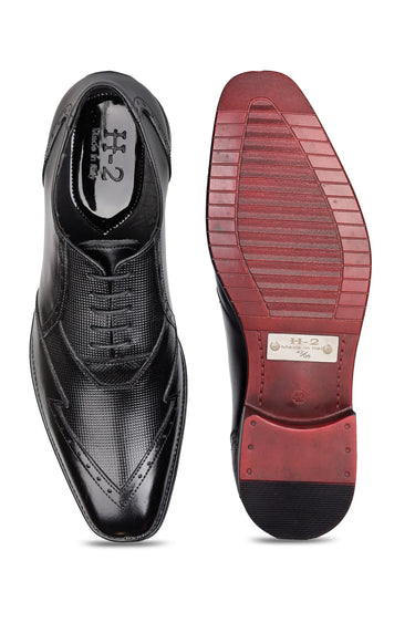 Oxblood Leather Oxford Shoes with Wingtip & Micro-Check Detailing