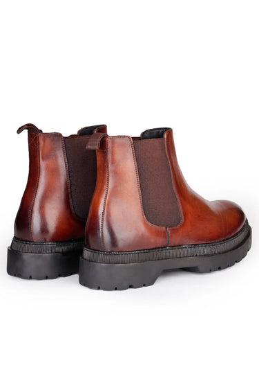 Brown Leather Chelsea Boots with Dual-Tone Finish