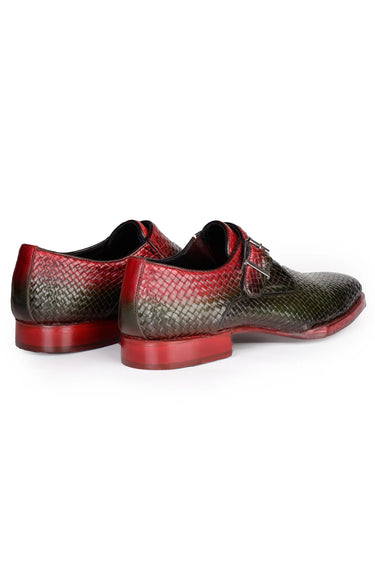 Two-Tone Red & Dark Green Python-Texture Leather Shoes
