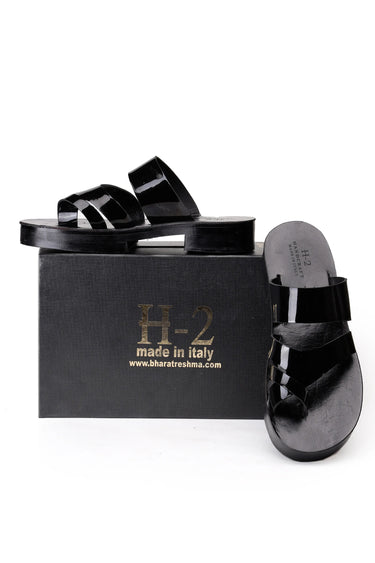 Black Glossy Leather Slippers with Heel