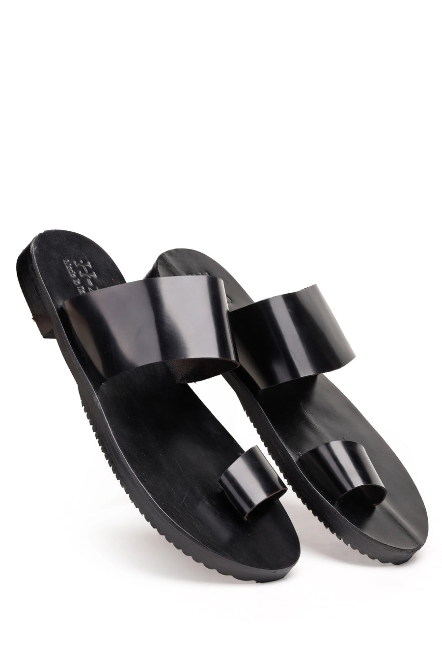 Black Pure Leather Men’s Flat Slippers