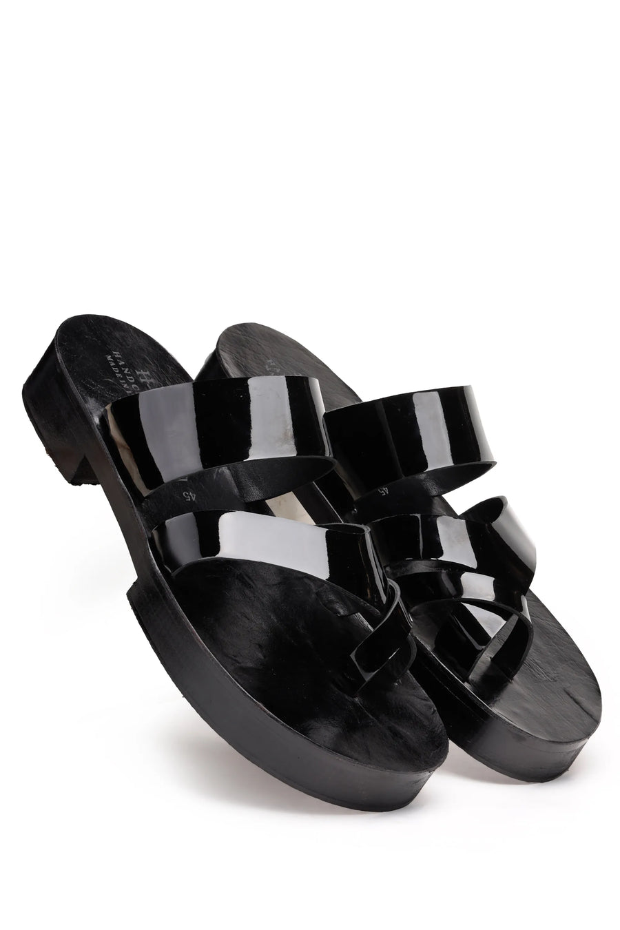 Black Glossy Leather Slippers with Heel