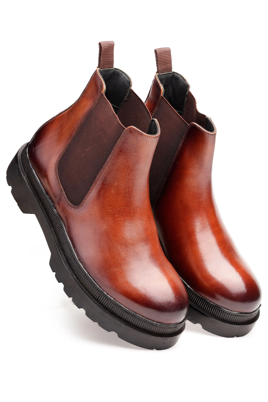 Brown Leather Chelsea Boots with Dual-Tone Finish