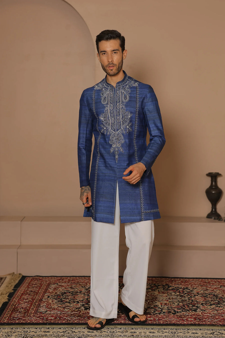 Indigo etch kurta