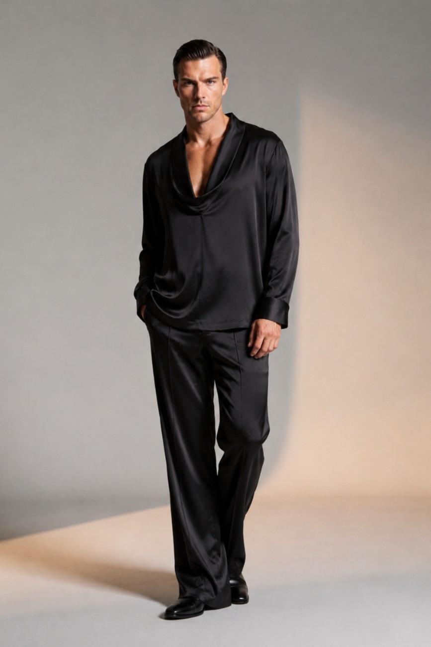 Black Cowl Satin Shirt
