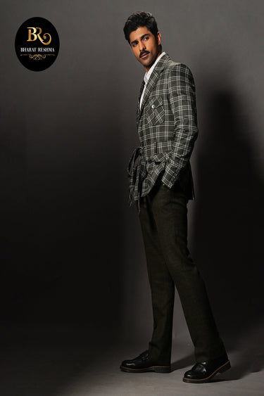 Taha Shah Badussha in Our Black Checkered Pattern Suit - Bharat Reshma