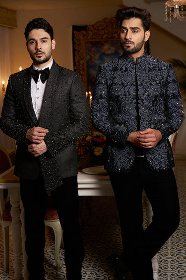 Gray italian 2 piece suit embellished with rhinestones