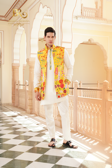 Yellow Floral Embroidered Kurta Set
