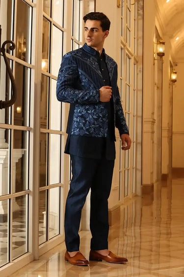 Designer Blue Indo Western with Hand Resham Work
