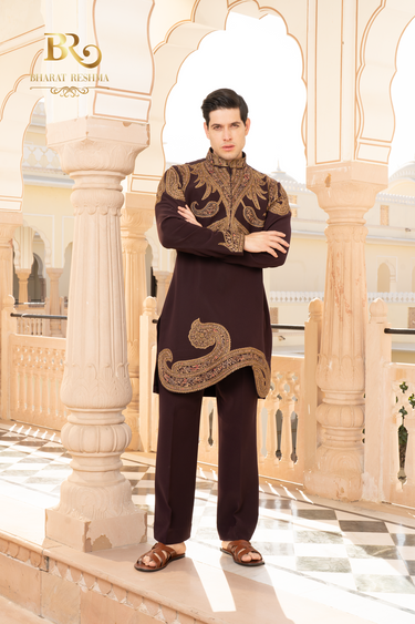 Brown Hand Embroidered Kurta Pajama Set