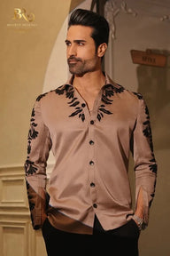 Designer Brown Resham Embroidered Shirt