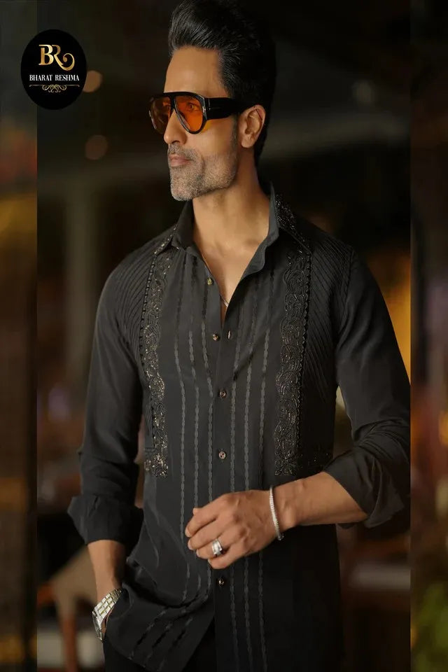 Designer black shirt with Pintex  work
