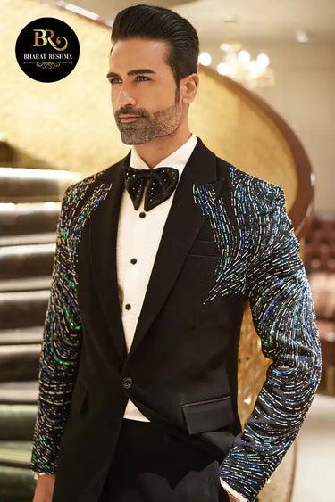 Black tuxedo with cutdana embellishment