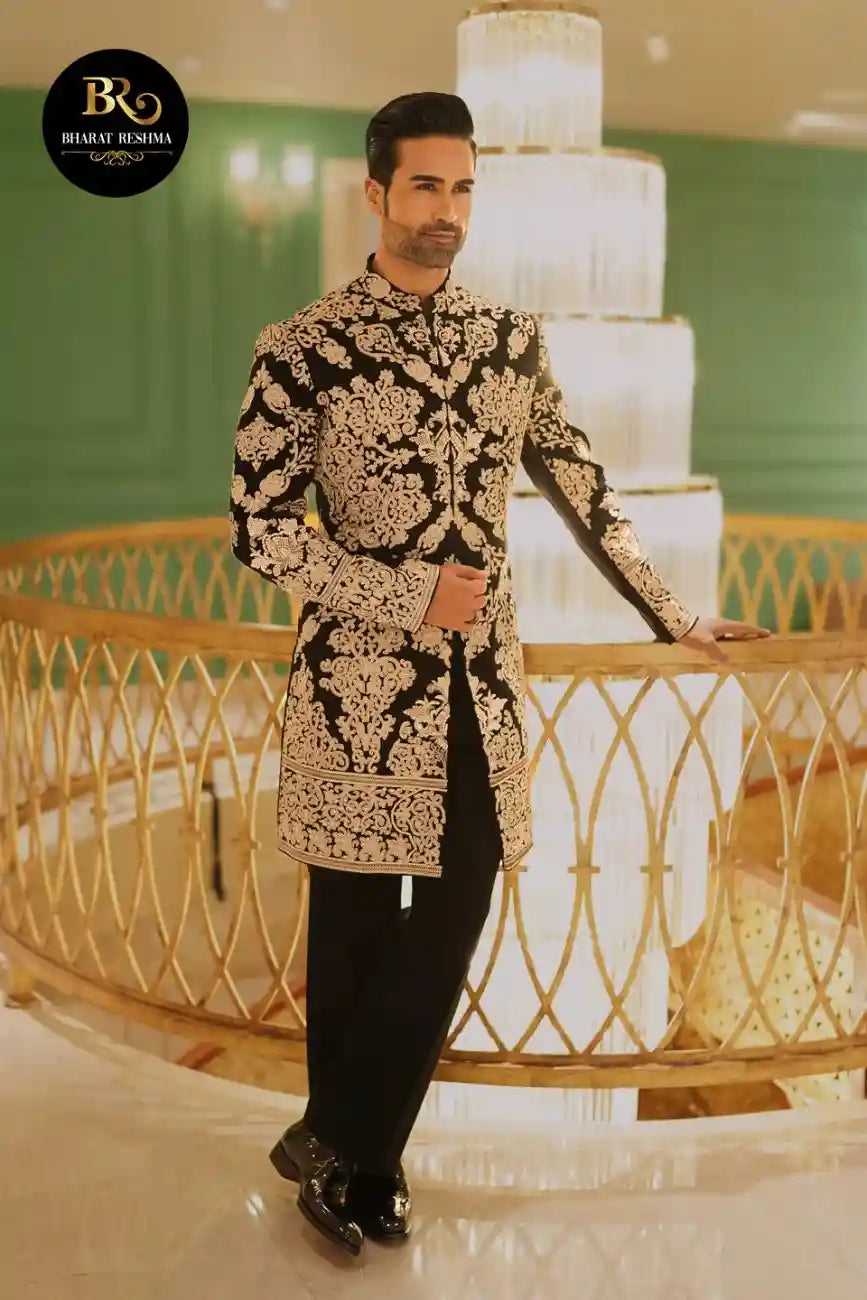 Royal Black Heavy Embroidered Indo-western