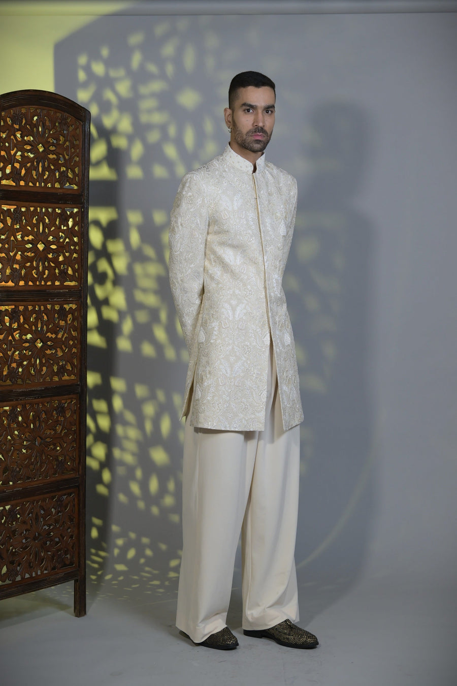 Designer Ivory concealed achkan Indo-western