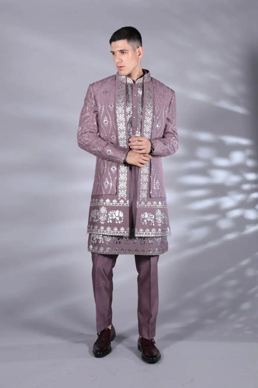 Designer Purple Indo-Western with Silver Foil Print