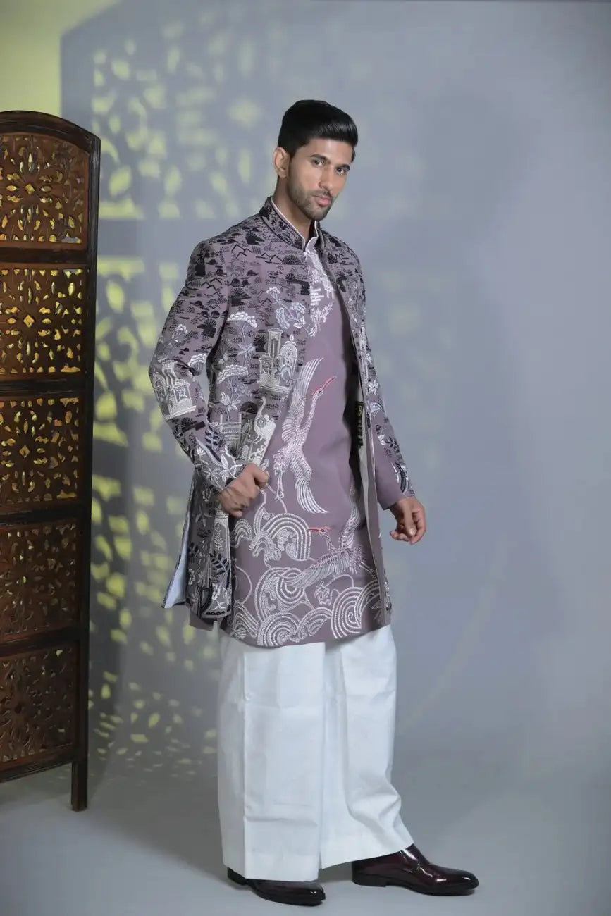 Designer purple Peacock themed Indo-western