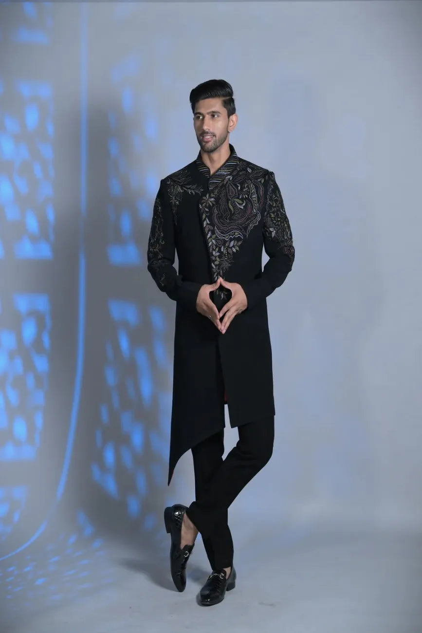 Designer Classic Black Embroided Asymmetrical Indo-western