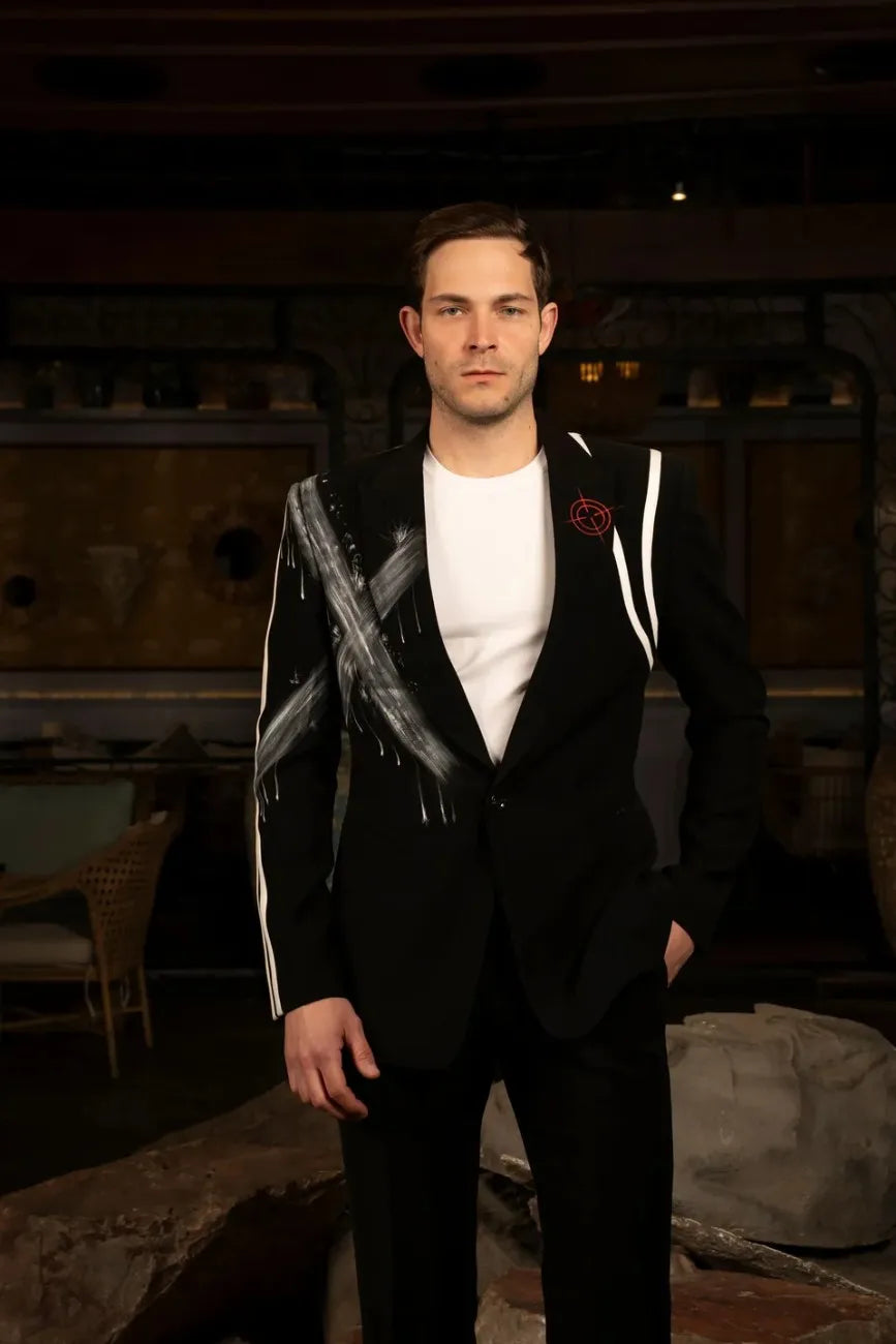 Ivory & Black Cross hand paint Coat