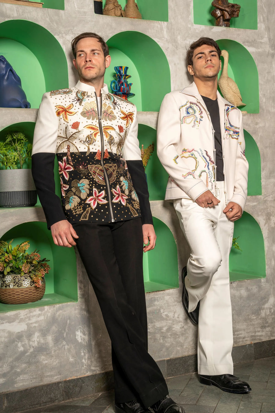 White & Black Monochrome Motif Jacket