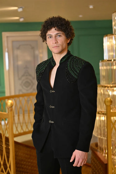 Black Emerald shoulder Bandhgala pants