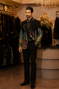 Black Tuxedo with Multicolor Hand Embroidery