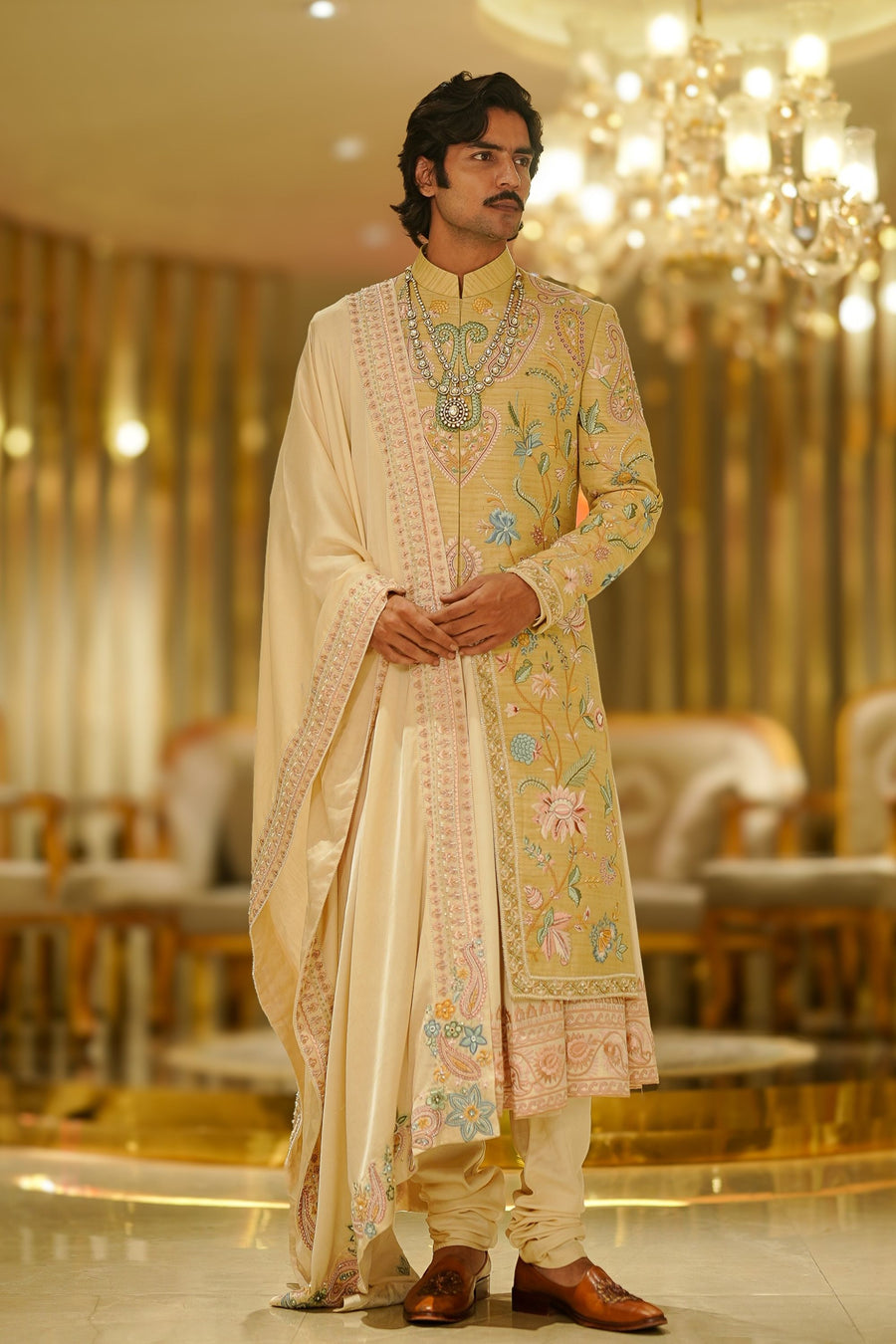 Blush Floral Sherwani Set