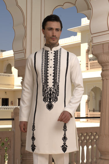 White Kurta with Black Embroidered