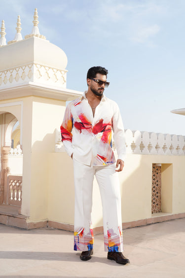 White Digital Print Co-Ord Set for men