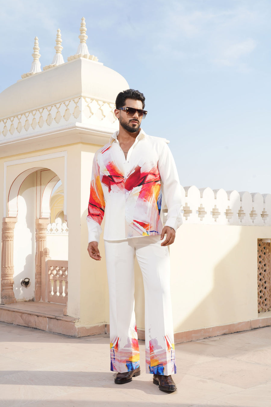 White Digital Print Co-Ord Set for men